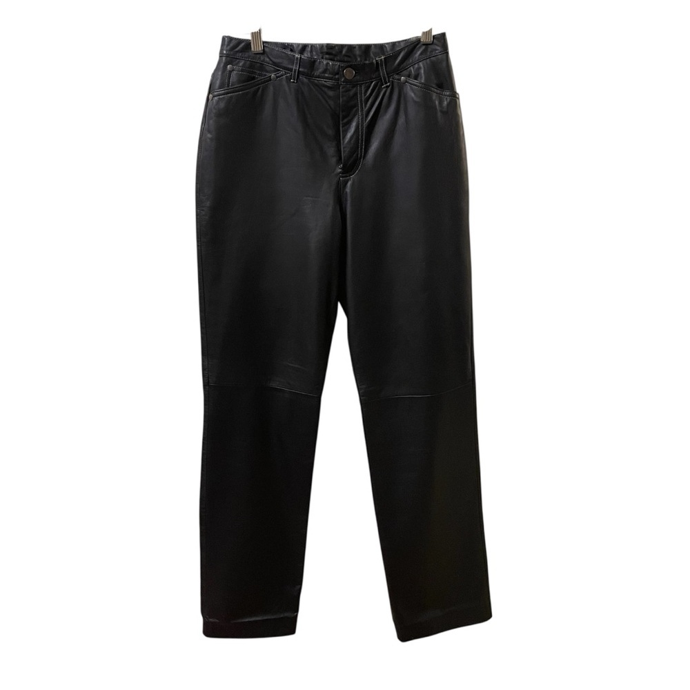 Nine West Black 100 Percent Leather Pants Straight Leg Women’s Size 4